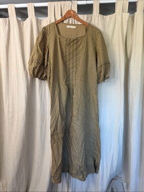 Christy Dawn Olive Green Midi Dress with Puff Sleeves